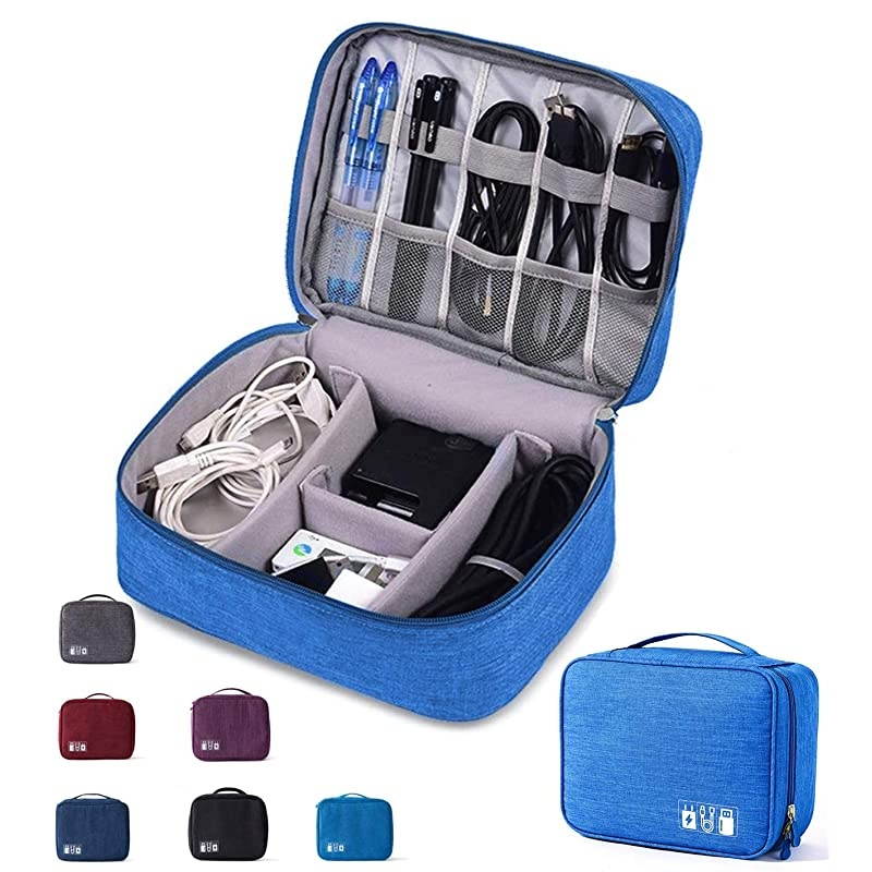 Organizer, Electronic Accessories Double Layer Travel Cable Organizer Cord Storage Bag for Cables, iPad (Up to 9.7''), Charger, Phone, USB, SD Card(Black)