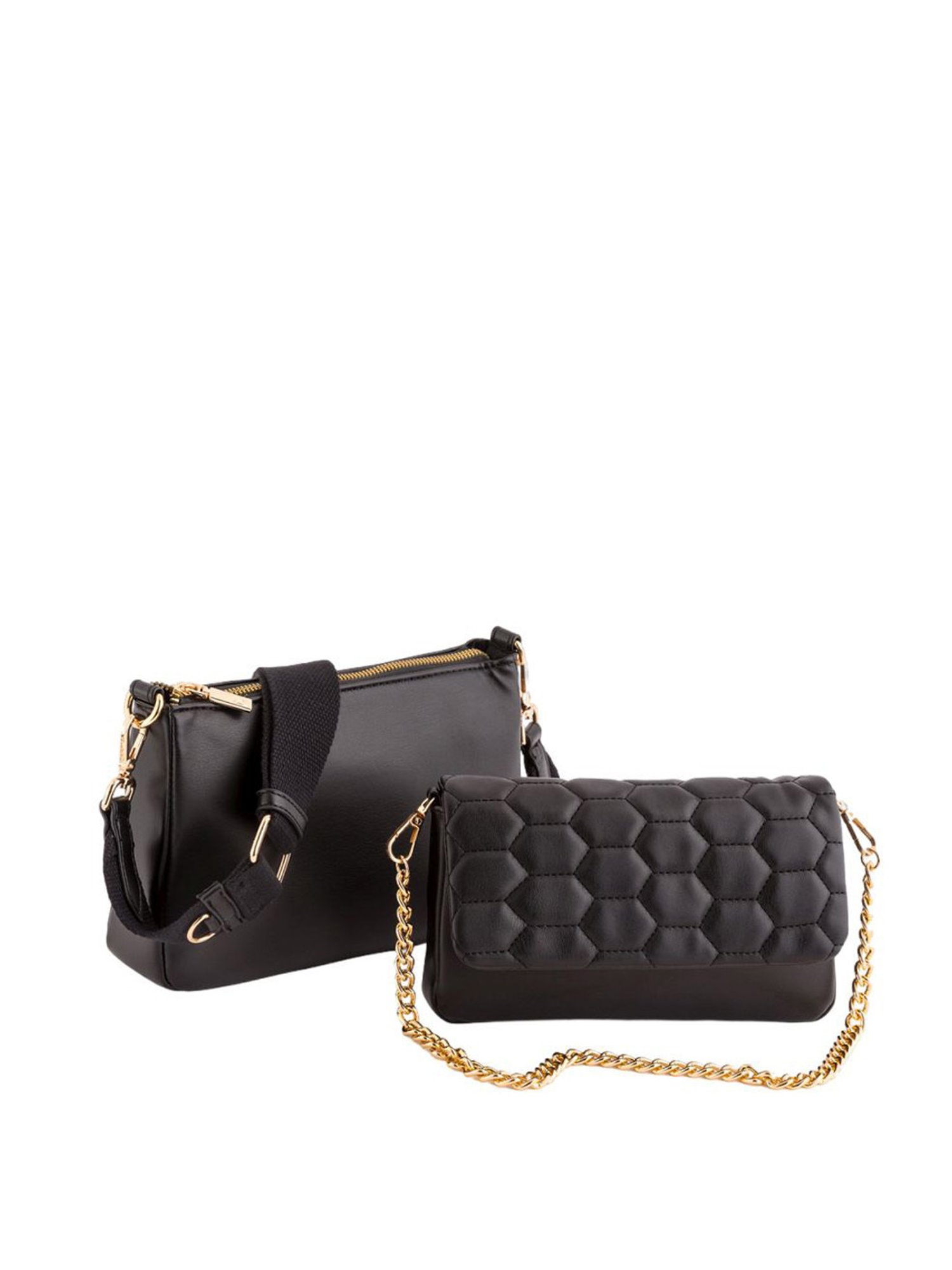 Carpisa Artemisia Black Faux Leather Solid Sling Handbag with Pouch