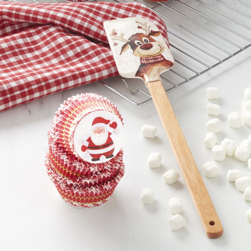 Lakeside Holiday Season Reindeer Image Spatula with 24 Cup Cake Liners