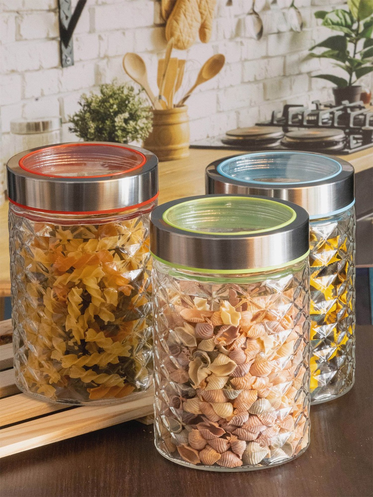 Goodhomes Transparent Glass Storage Jar - Set of 3