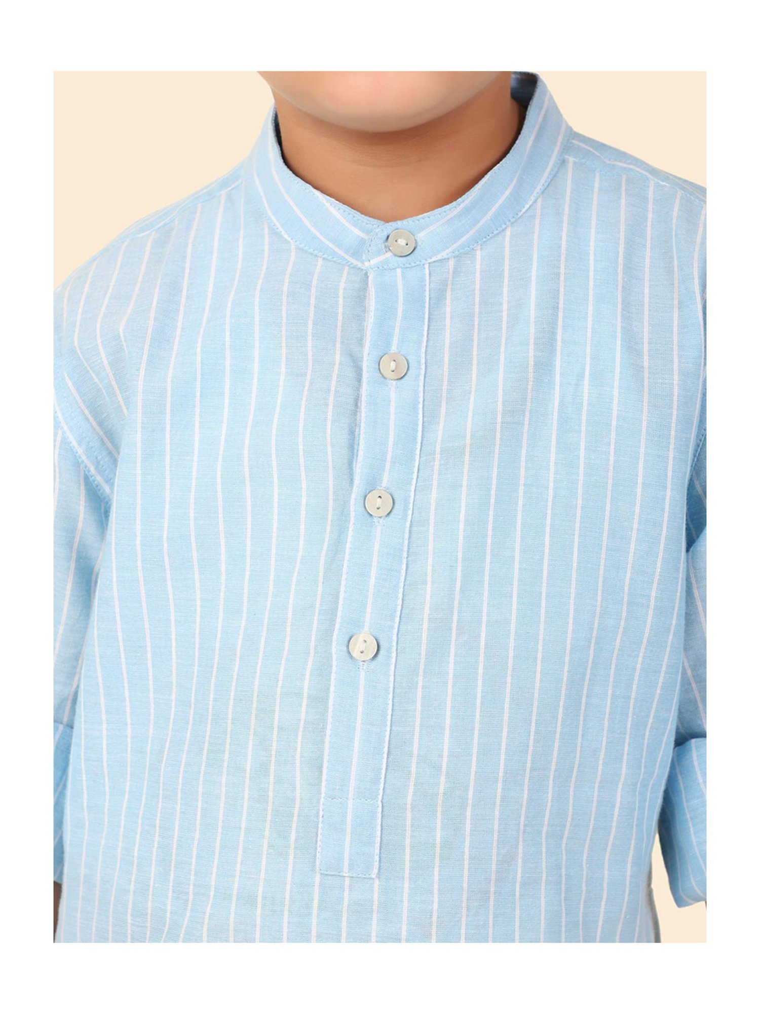 Fabindia Kids Blue Striped Full Sleeves Kurta