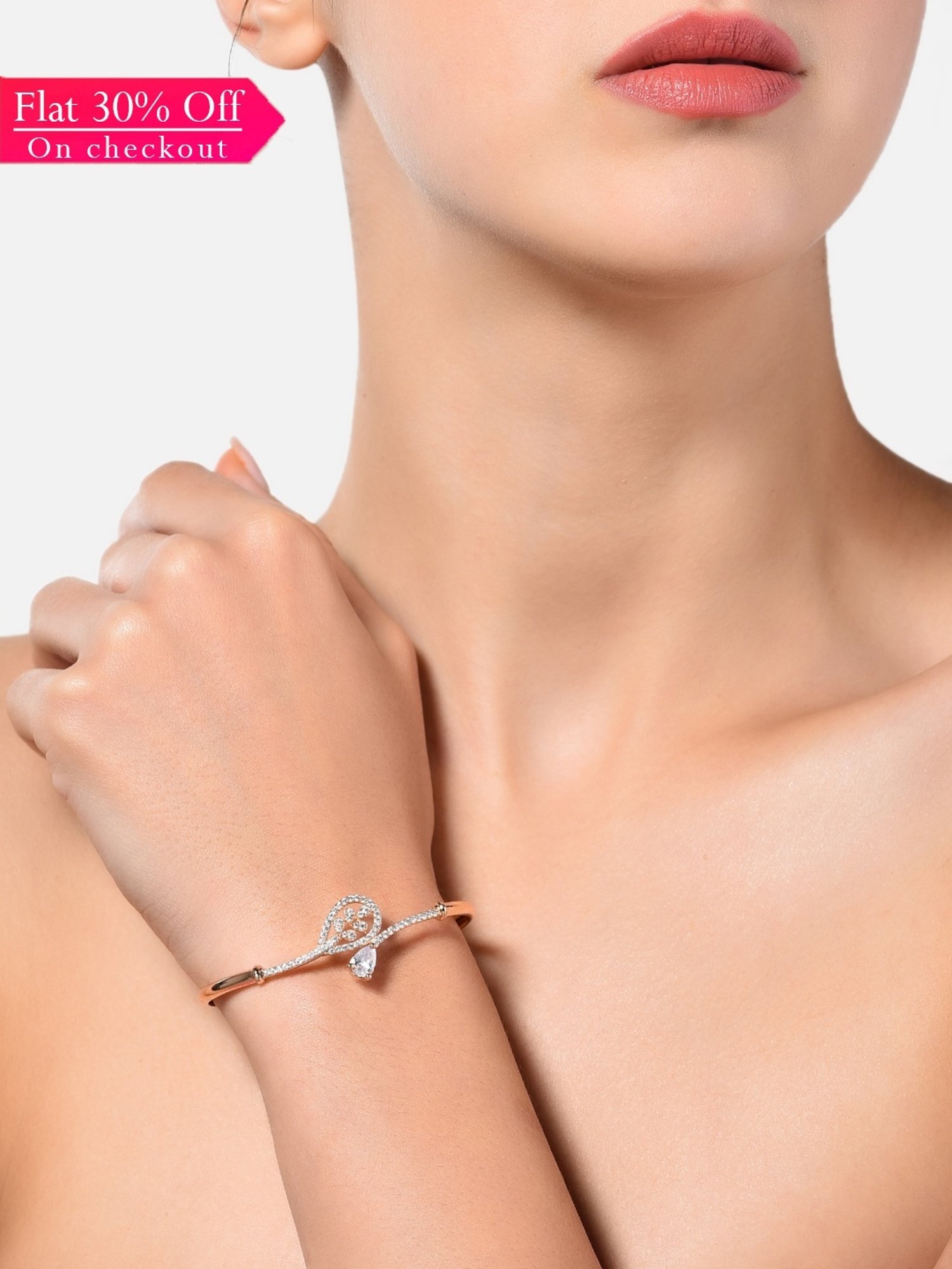 Zaveri Pearls Rose Gold Cubic Zirconia Classic Bracelet - ZPFK10709