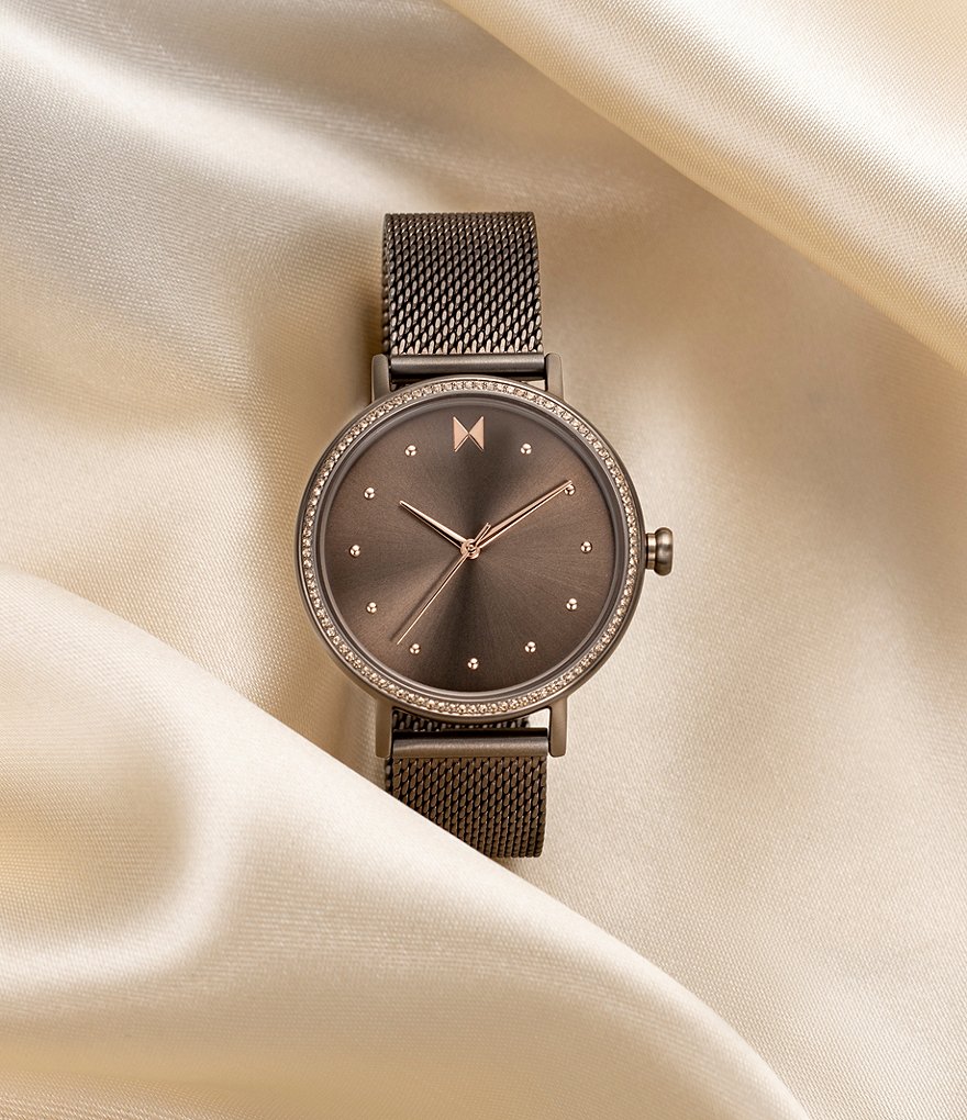 MVMT Women's Star Crystal Taupe Mesh Bracelet Watch