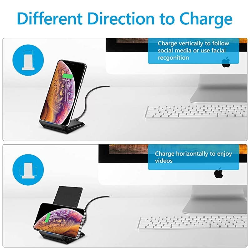 Wireless Charger, Qi-Certified 15W Wireless Charging Stand Compatible with Galaxy S10/S9/S9+/S8/S8+, iPhone 12mini/12/11/Pro/ProMax/Xs Max/Xs/XR/X/8/8Plus(No AC Adpater)