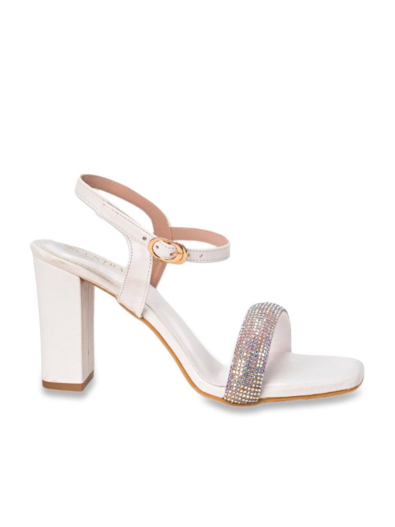 Scentra Women's White Ankle Strap Sandals