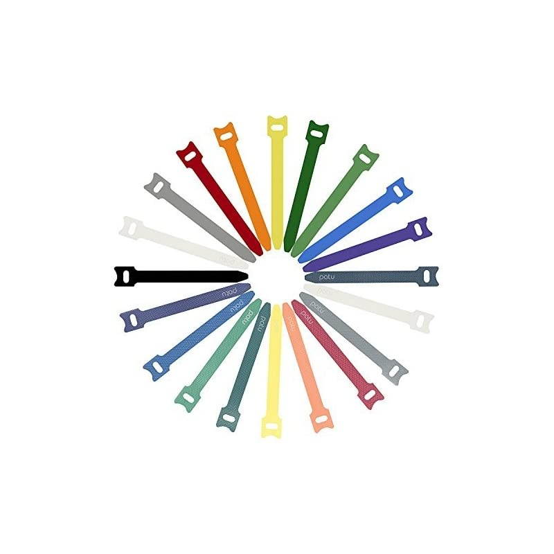 Reusable Fastening Cable Ties 20 Pcs 4 Inch Microfiber Cloth Hook and Loop Cord Management Wire Organizer Straps Assorted Colors