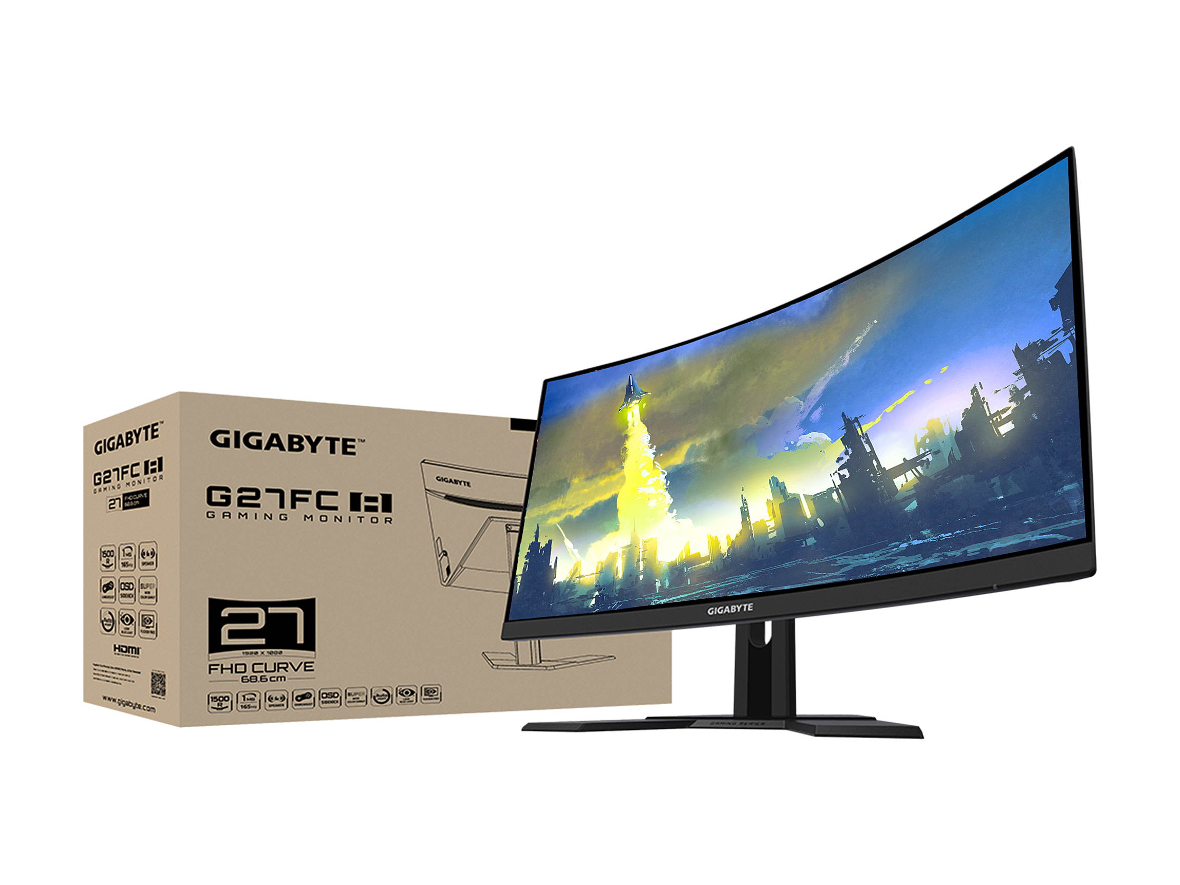 GIGABYTE G27FC A 27" 165Hz 1920 x 1080 1ms (MPRT), 91% DCI-P3, FreeSync Premium, 1 x Display Port 1.2, 2 x HDMI 1.4, 2 x USB 3.0 Curved Gaming Monitor