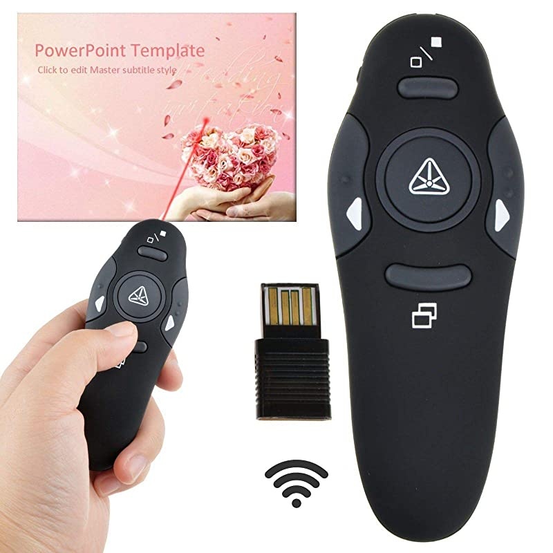 Powerpoint Clicker with Laser Pointer Presentation Remote Control and Red Light Point Universal RC RF 24GHz Wireless USB PPT Presenter Controller Slide Flip Pen for School Teaching Business