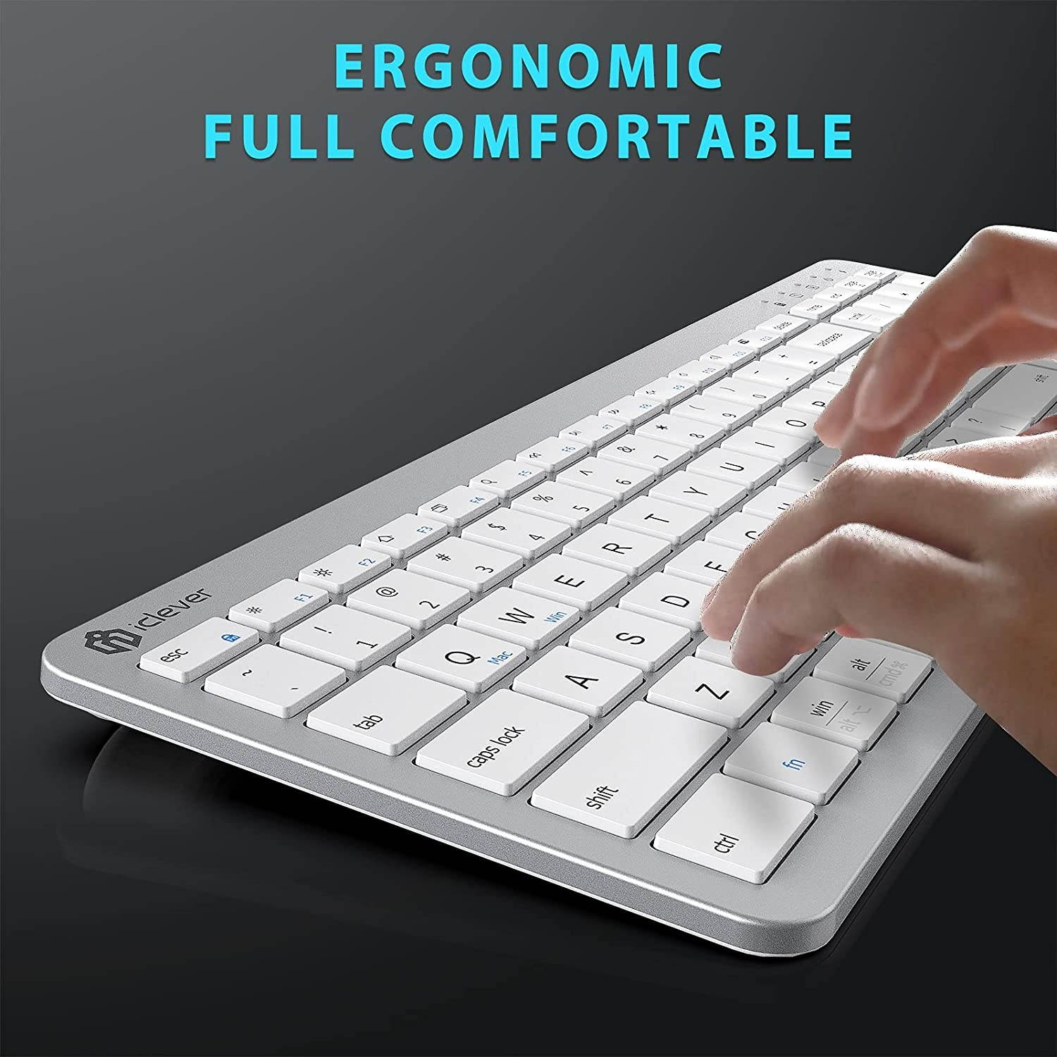 Wireless Keyboard and Mouse, iClever GCA26S Rechargeable Wireless Keyboard Ergonomic Full Size Design with Number Pad, 2.4G Slim White Keyboard and Mouse for Mac, Windows, Computer, Desktop, Notebook