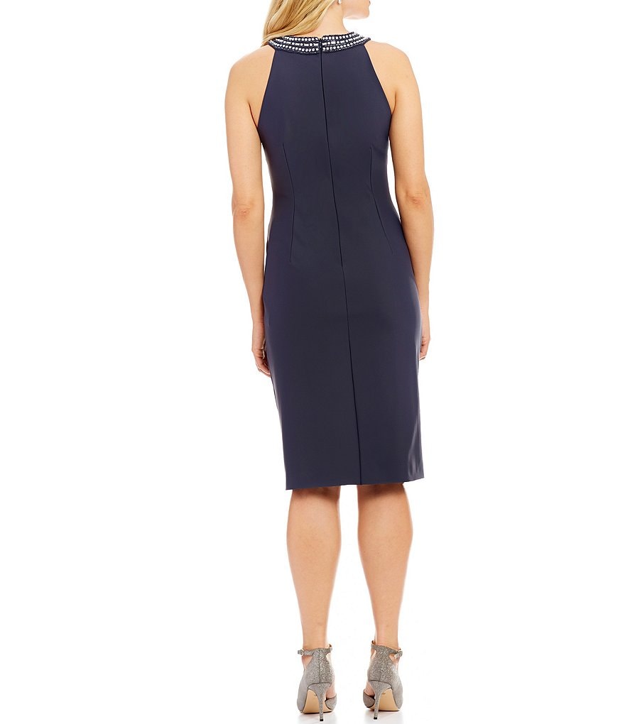 Marina Sequin Lace Round Neck 3/4 Sleeve Sheath Dress