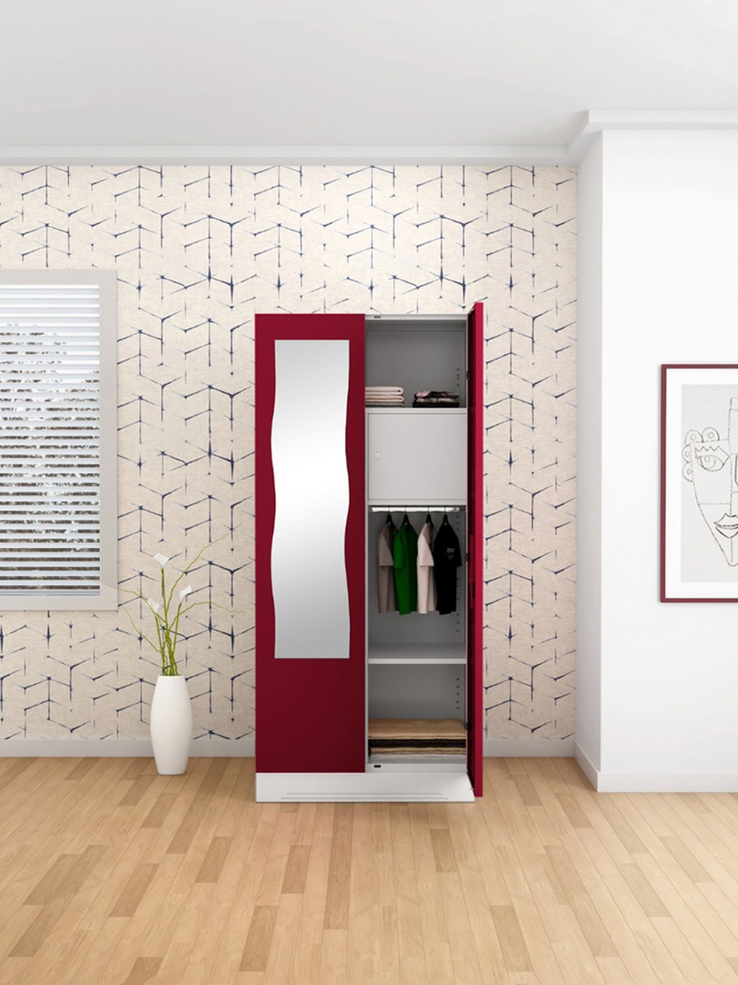 Godrej Interio Slimline 2-Door Steel Almirah, Red (1-Year Warranty, 1 Locker)