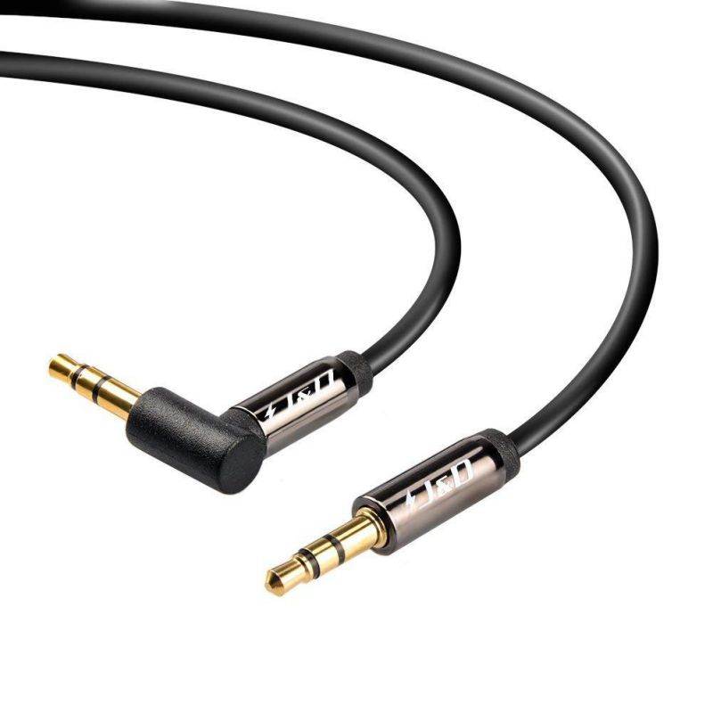 J&D Gold-Plated 3.5mm Stereo Audio Aux Jack to Jack Cable 90 Degree Right Angle for iPhone, iPod, iPad, Samsung Galaxy, LG, Speakers & All Other Devices - 9 Feet