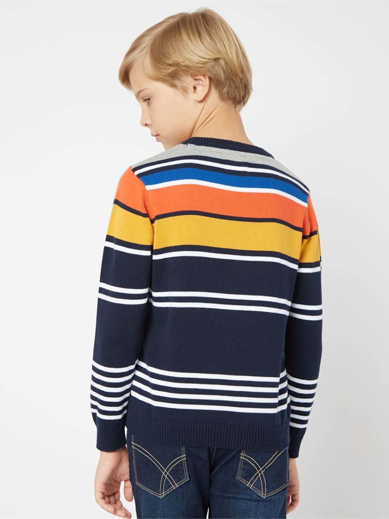Gas Kids Multicolor Cotton Striped Full Sleeves Pullover Sweater