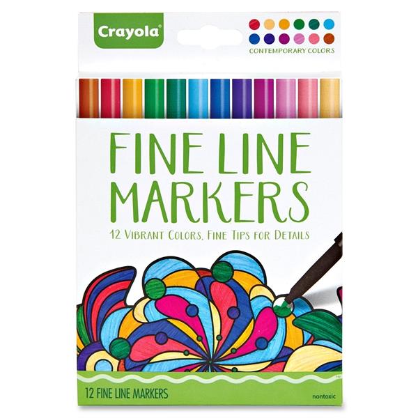 Crayola Contemporary Colors Fine Line Markers Set - Assorted Ink - 12 / Set CYO587714