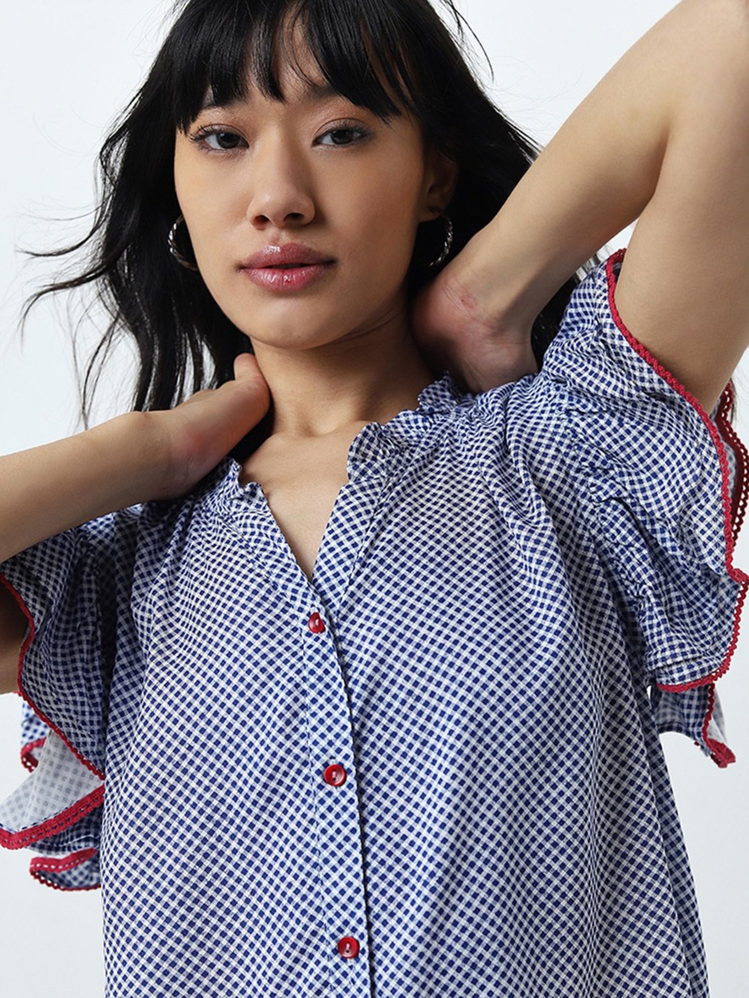 Bombay Paisley by Westside Blue Checkered Cotton Top