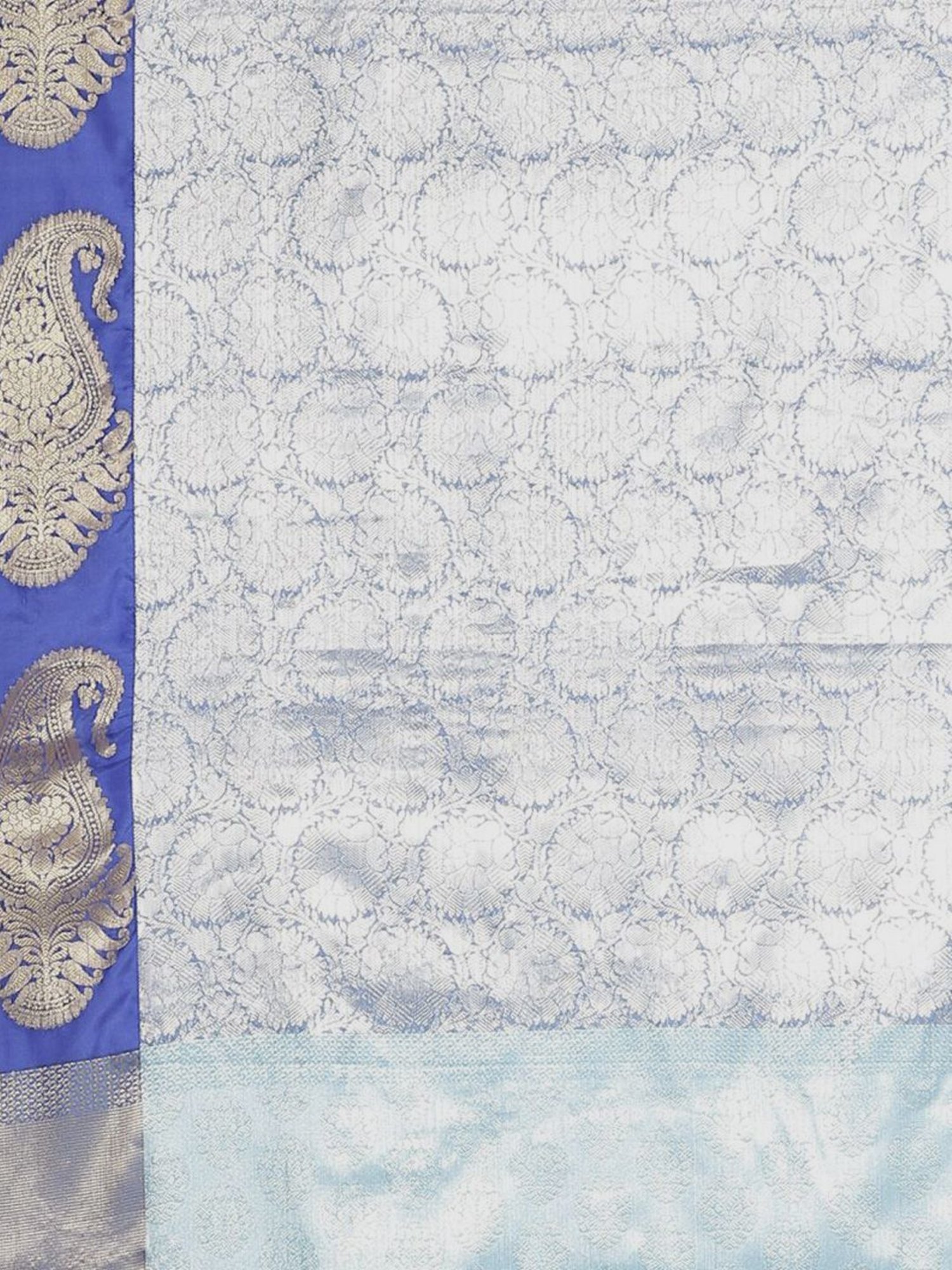 Banarasi Silk Works Blue Woven Saree With Unstitched Blouse