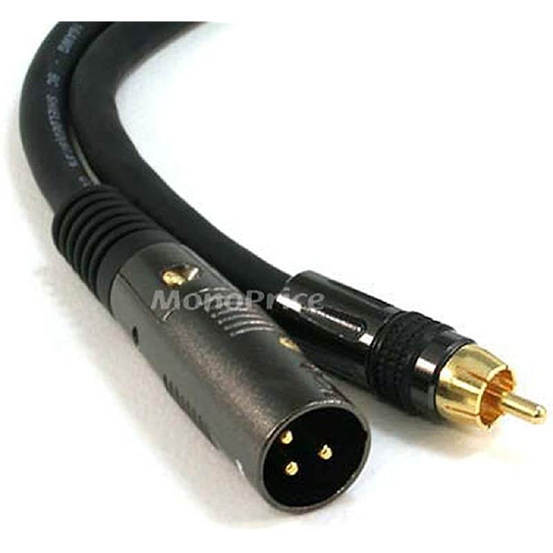 XLR Male to RCA Male Cable 10 Feet Black with E21Gold Plated Connectors | 16AWG Shielded Twisted Pair OxygenFree Copper Braid Conductors Premier Series