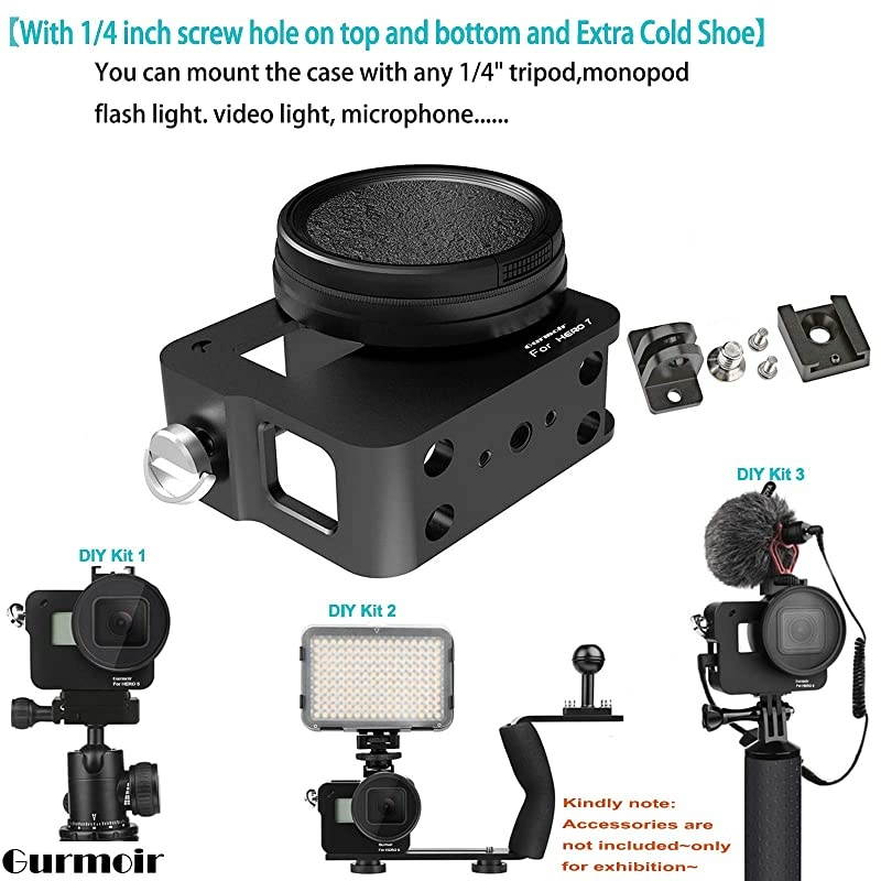 Case Aluminum Alloy Frame Housing for Gopro Hero 7 BlackHero2018 Action Camera Protective Metal Side Open Shell with 52mm UV Filter and Back Door