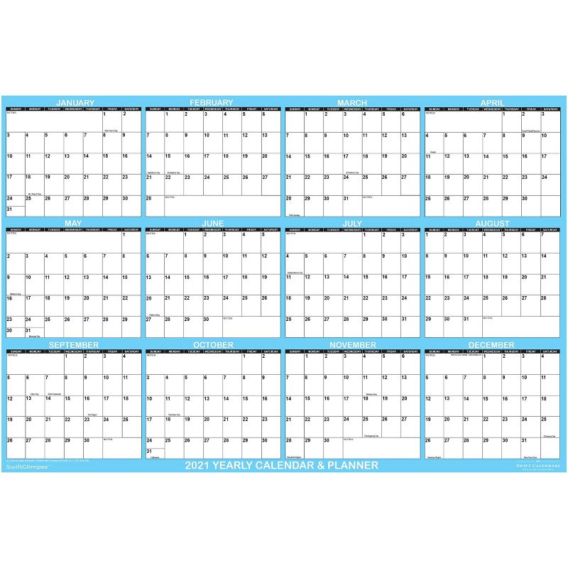 2021 Dry Erase Wall Calendar 48"x72" Blue Accent - SwiftGlimpse