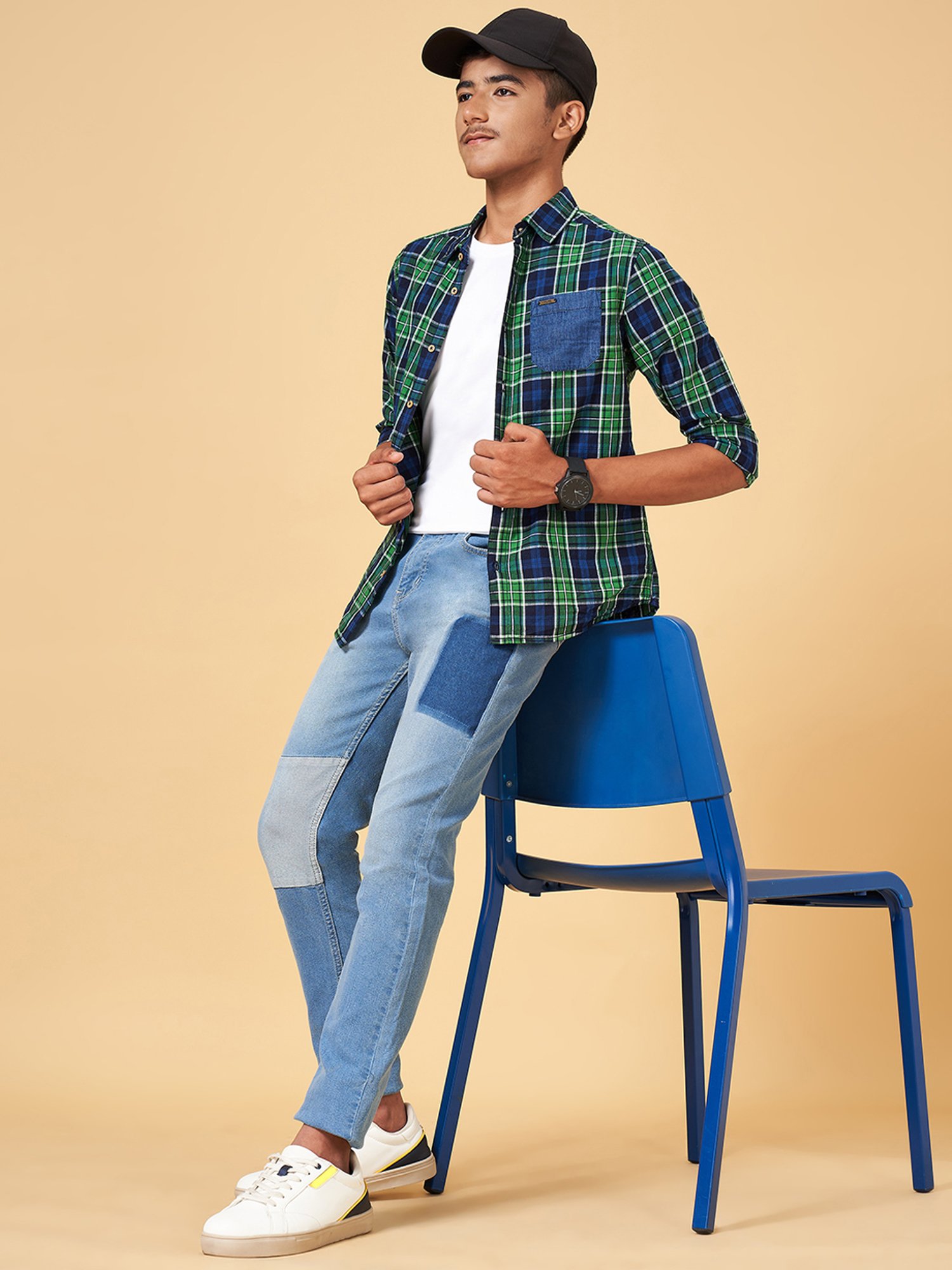 Coolsters by Pantaloons Kids Green & Blue Checks Full Sleeves Shirt