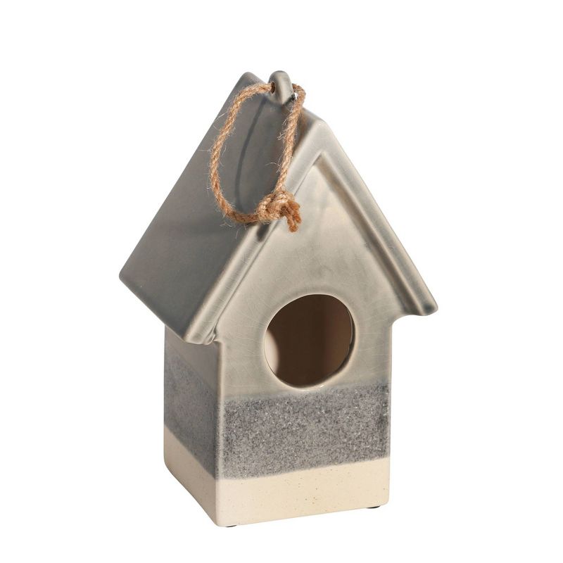 10" Ceramic Decorative Bird House Gray - Sagebrook Home