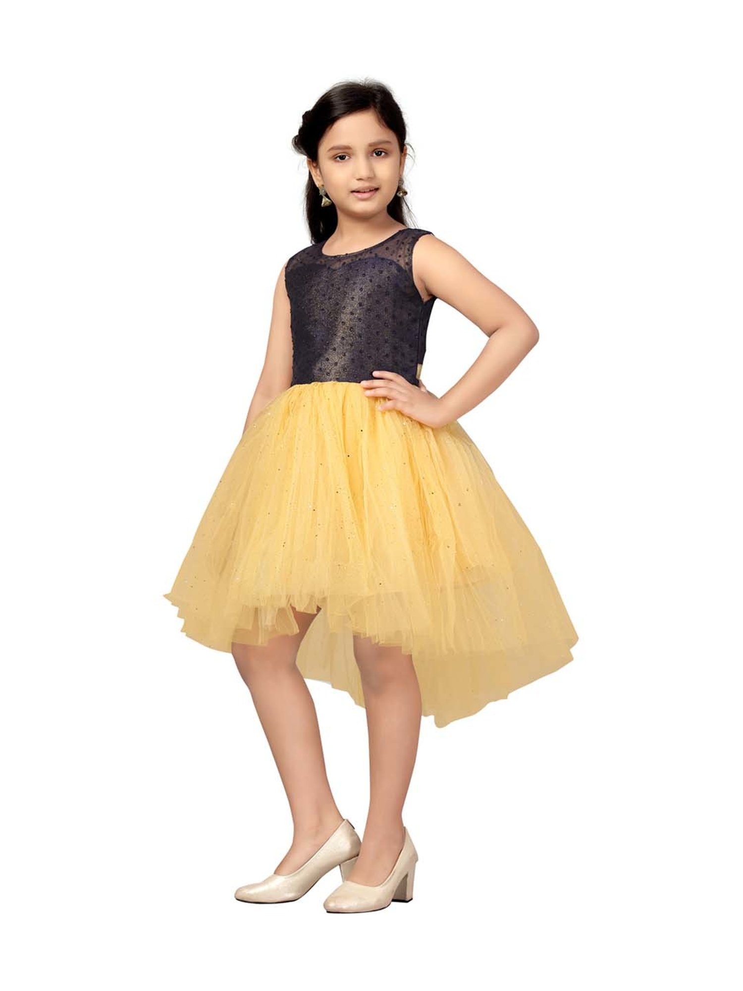 Aarika Kids Navy & Yellow Textured Pattern Dress