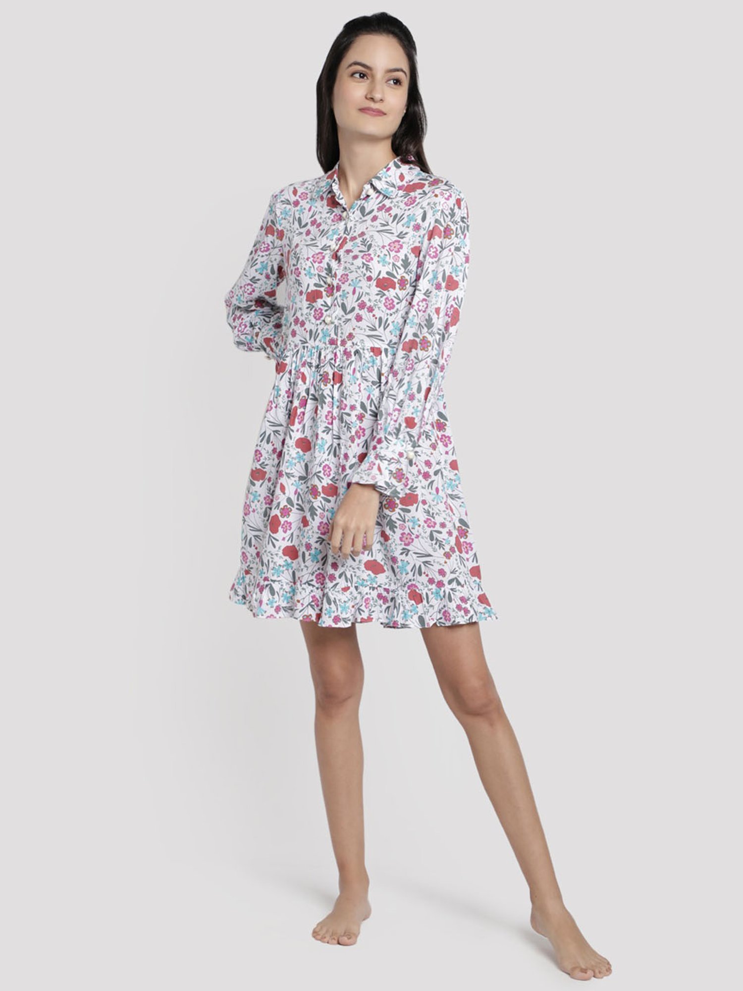 Dusk Attire White Ditsy Morning Modal Lounge Dress