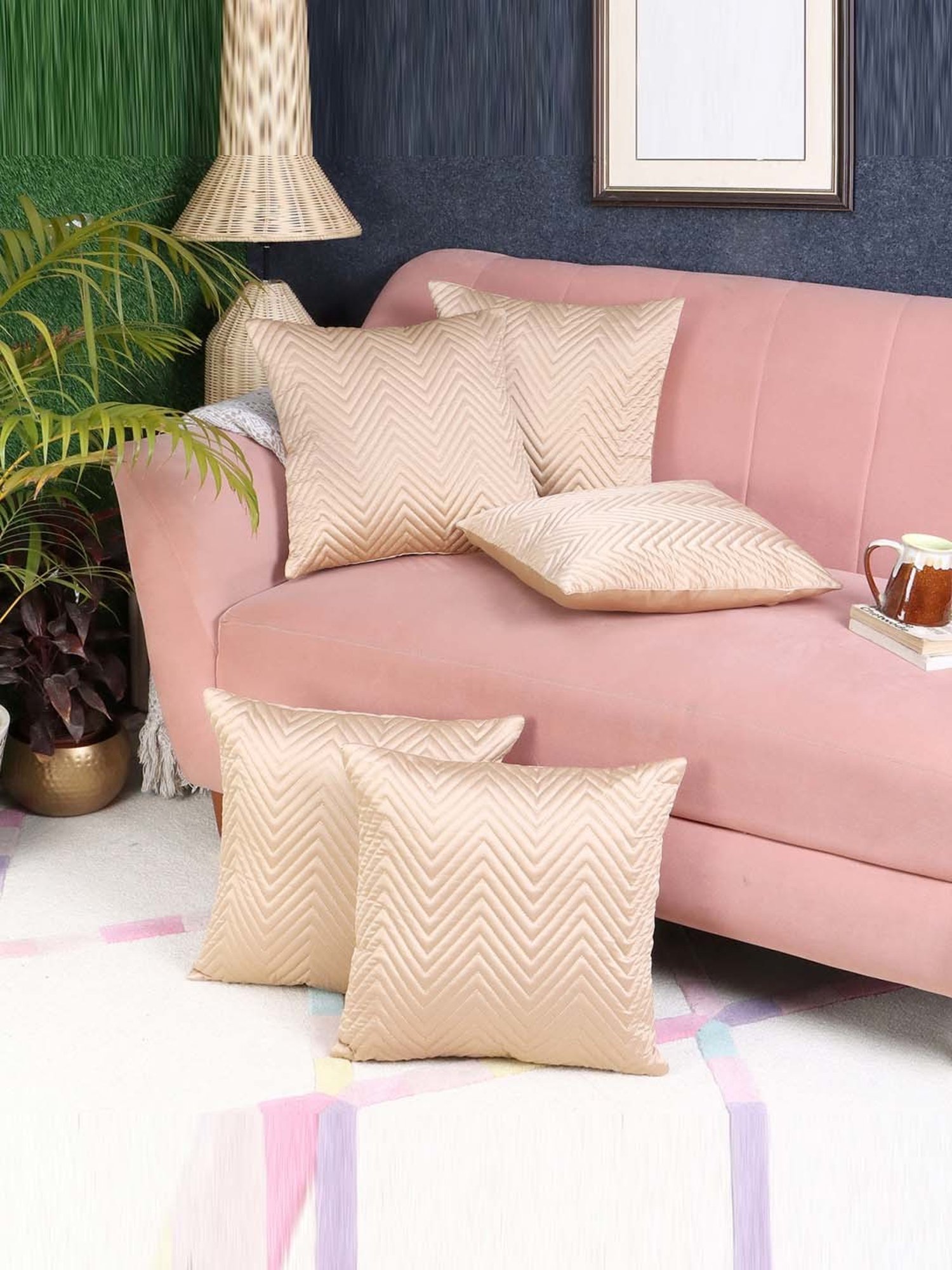 MFD HOME Furnishing Beige Satin Cushion Cover - Set of 5