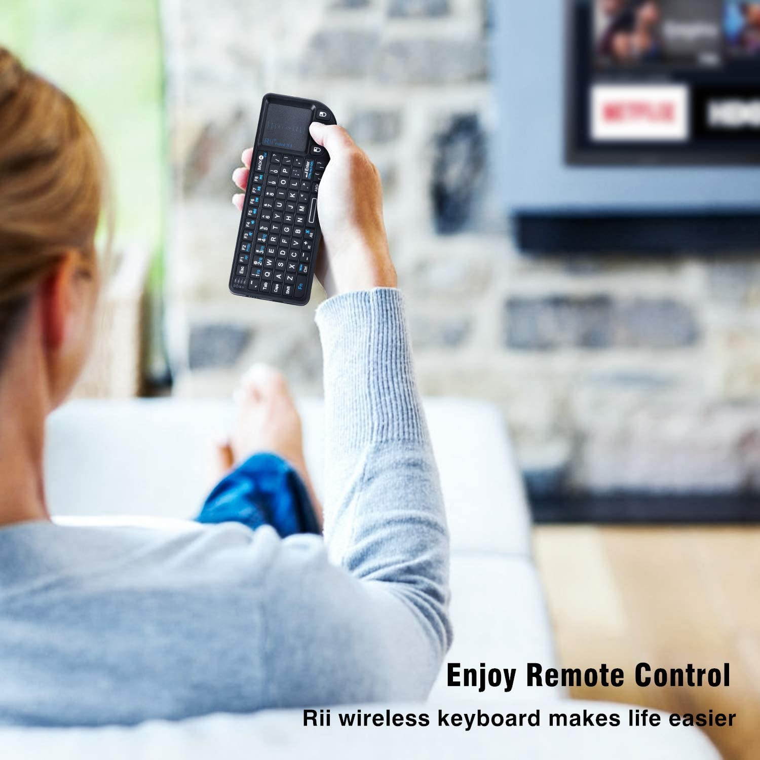 2.4G Mini Wireless Keyboard with Touchpad Mouse,Lightweight Portable Wireless Keyboard Controller with USB Receiver Remote Control for Windows/ Mac/ Android/ PC/Tablets/ TV/Xbox/ PS3. X1-Black