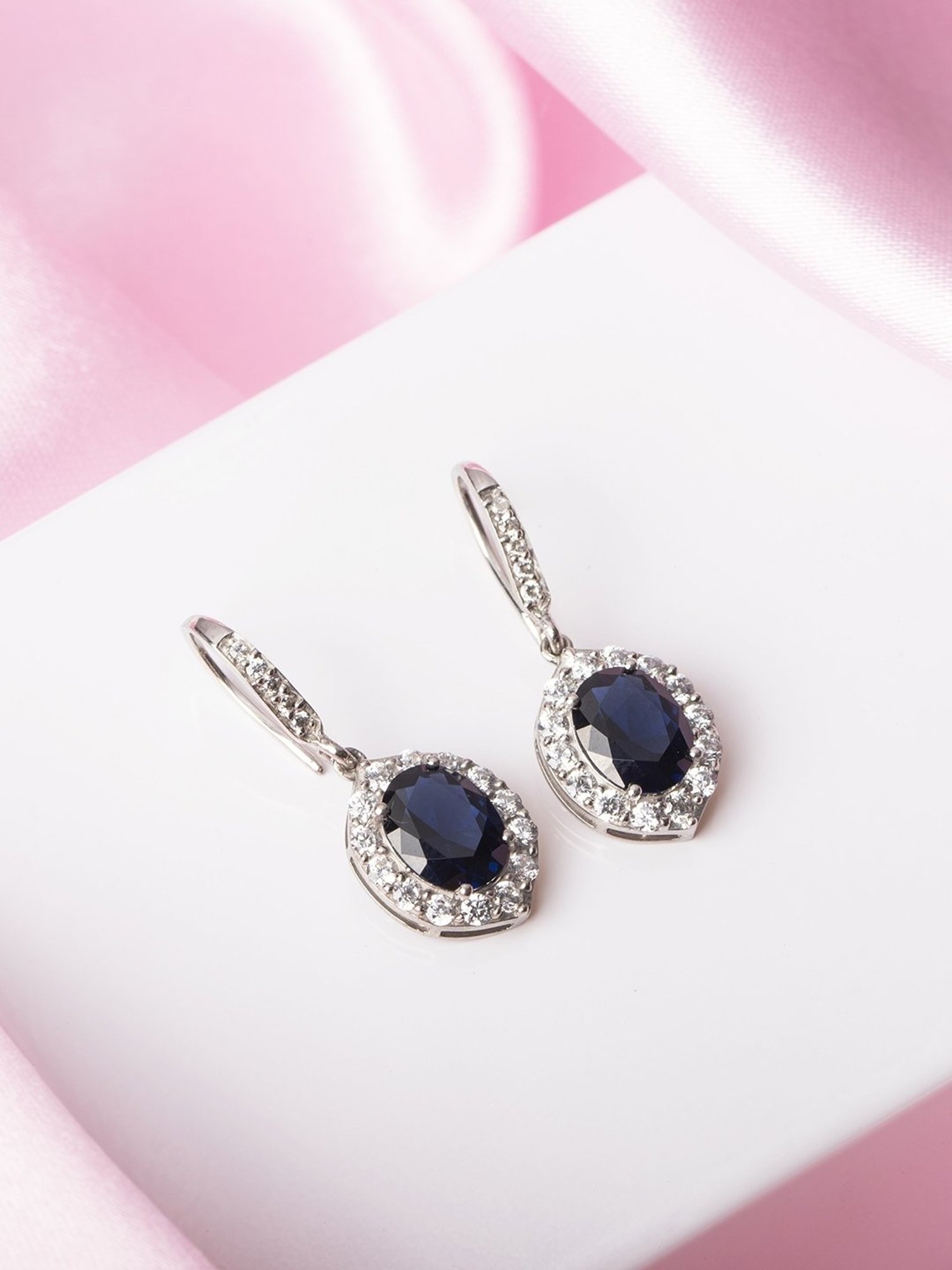 Zavya 925 Sterling Silver Sapphire Cascade Rhodium Drop Earrings For Women