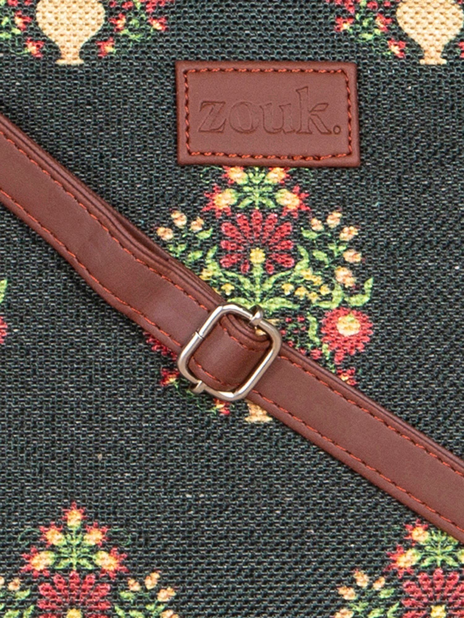 ZOUK Green Printed Medium Sling Handbag