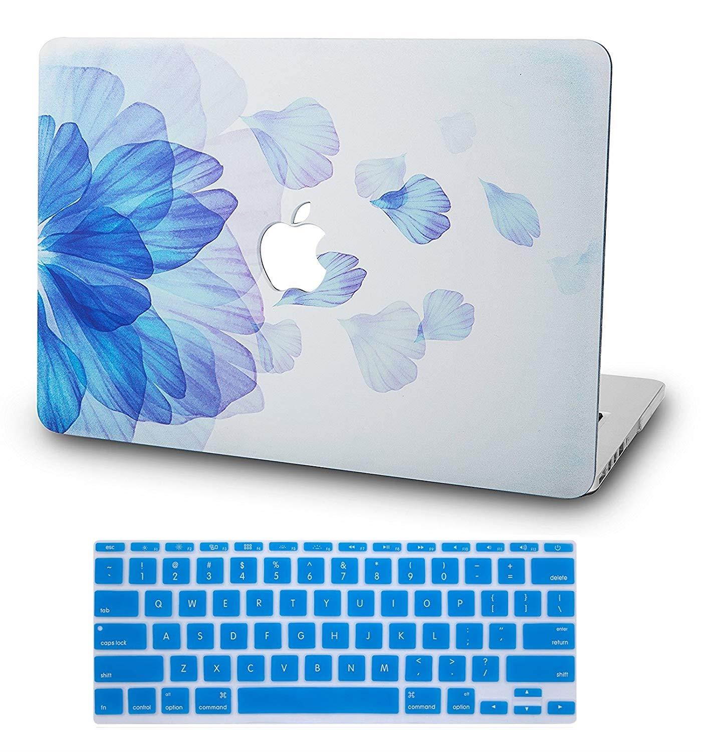 KEC Laptop Case for MacBook Pro 13" (2018/2017/2016) w/ Keyboard Cover Plastic Hard Shell A1989/A1706/A1708 Touch Bar (Blue Flower)