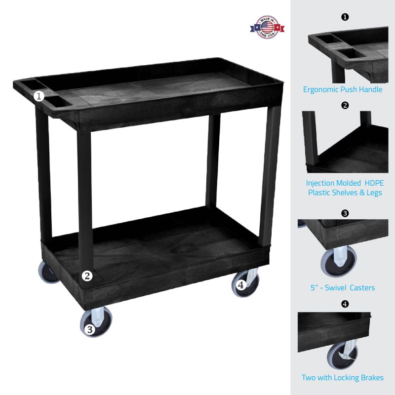 Offex 32 x 18 Two Shelves Tub Cart - Black