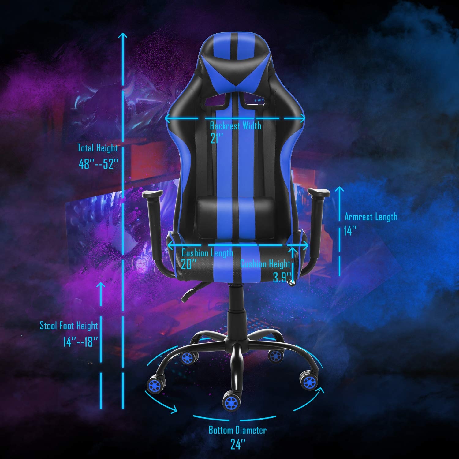 Racing Style PC Computer Chair,Video Gaming Chair,Ergonomic Office Chair for Christmas Birthday Gifts for Adults Teens(Caribic Blue)