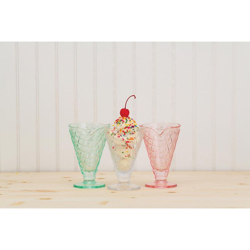 Amici Home Waffle Cone Glass Bowl, Pink, 6oz, Set of 3