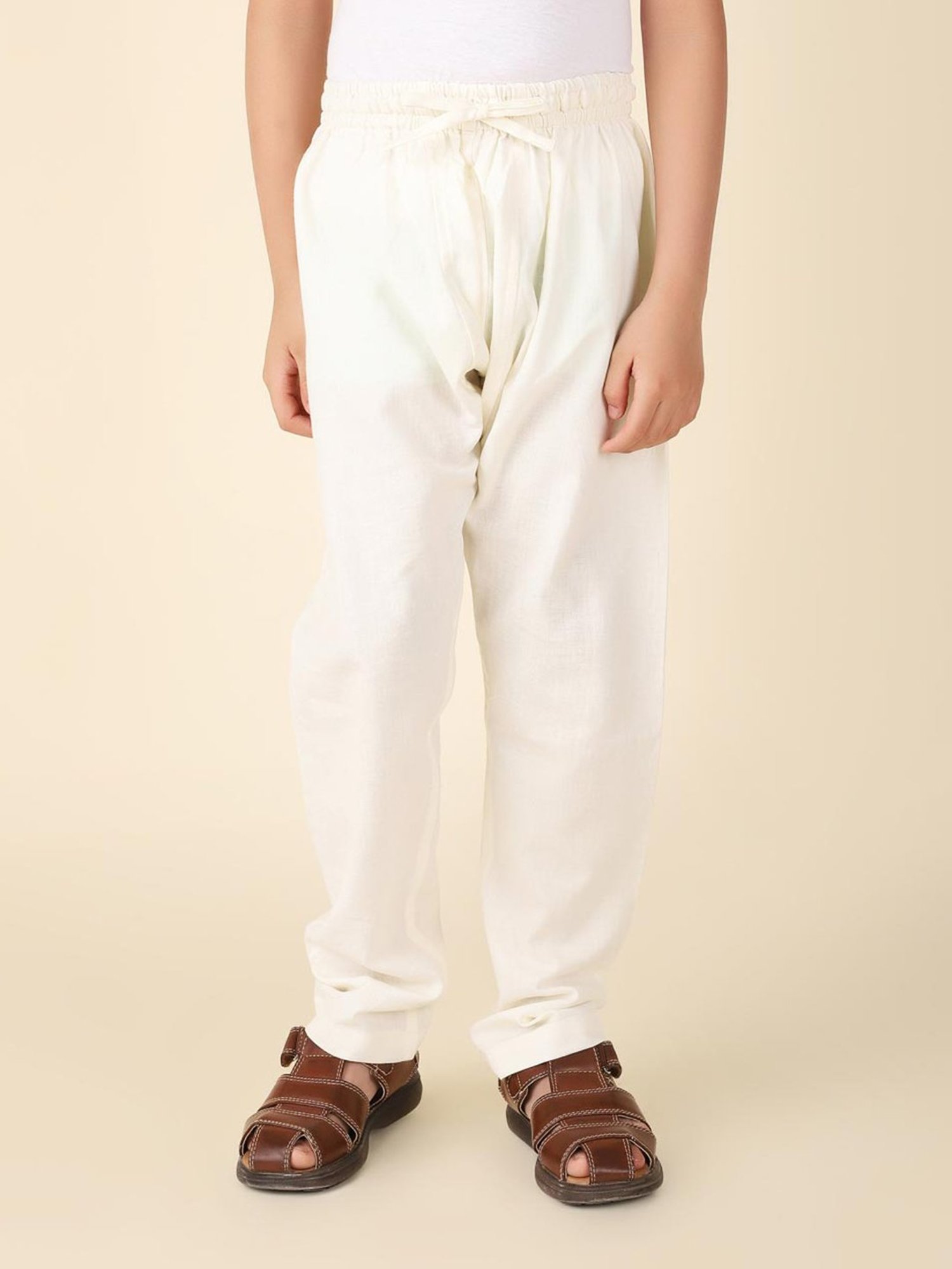 Fabindia Kids White Solid Pyjamas