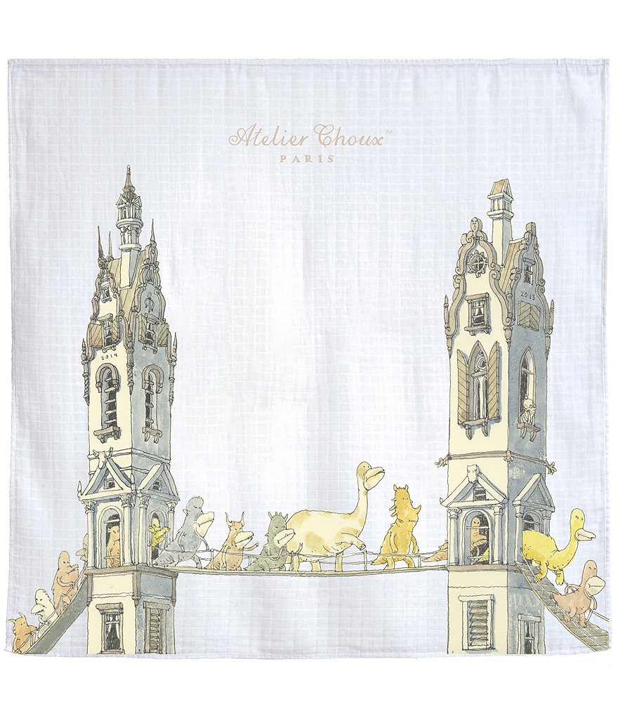 Atelier Choux Paris Organic Cotton Baby Dollhouse, Hot Air Balloon, Towers Bridge Swaddle Trio Gift Set