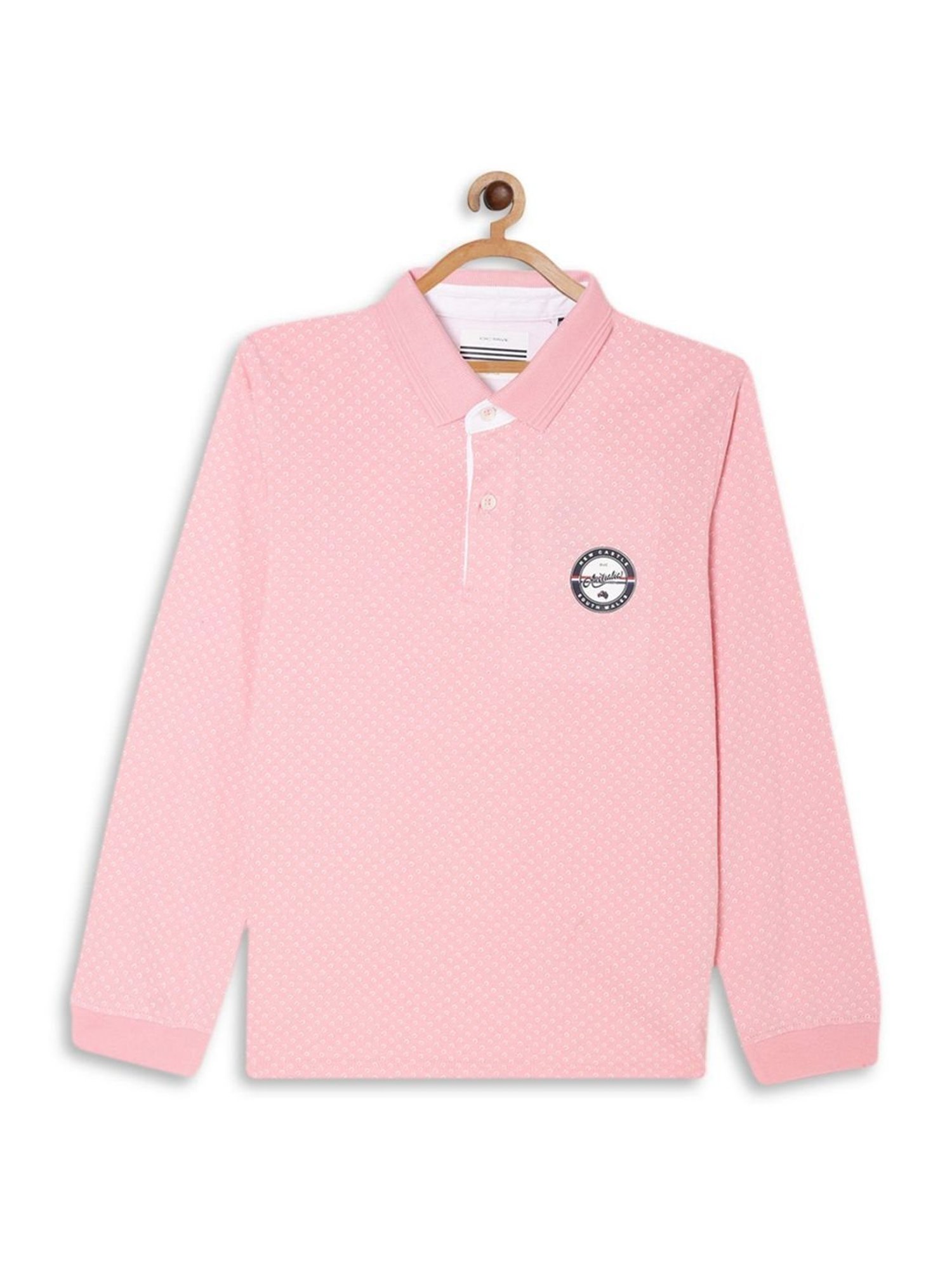 Octave Kids Pink Cotton Printed Full Sleeves Polo T-Shirt