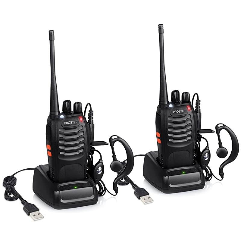 Rechargeable Walkie Talkies 1 Pair, 16 Channel Long Range Two Way Radios with USB Charger Earpiece Mic, Handheld Walky Talky Transceiver 2 Pack