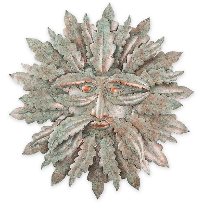 Wind & Weather Handcrafted Metal Indoor/Outdoor Green Man Wall Art