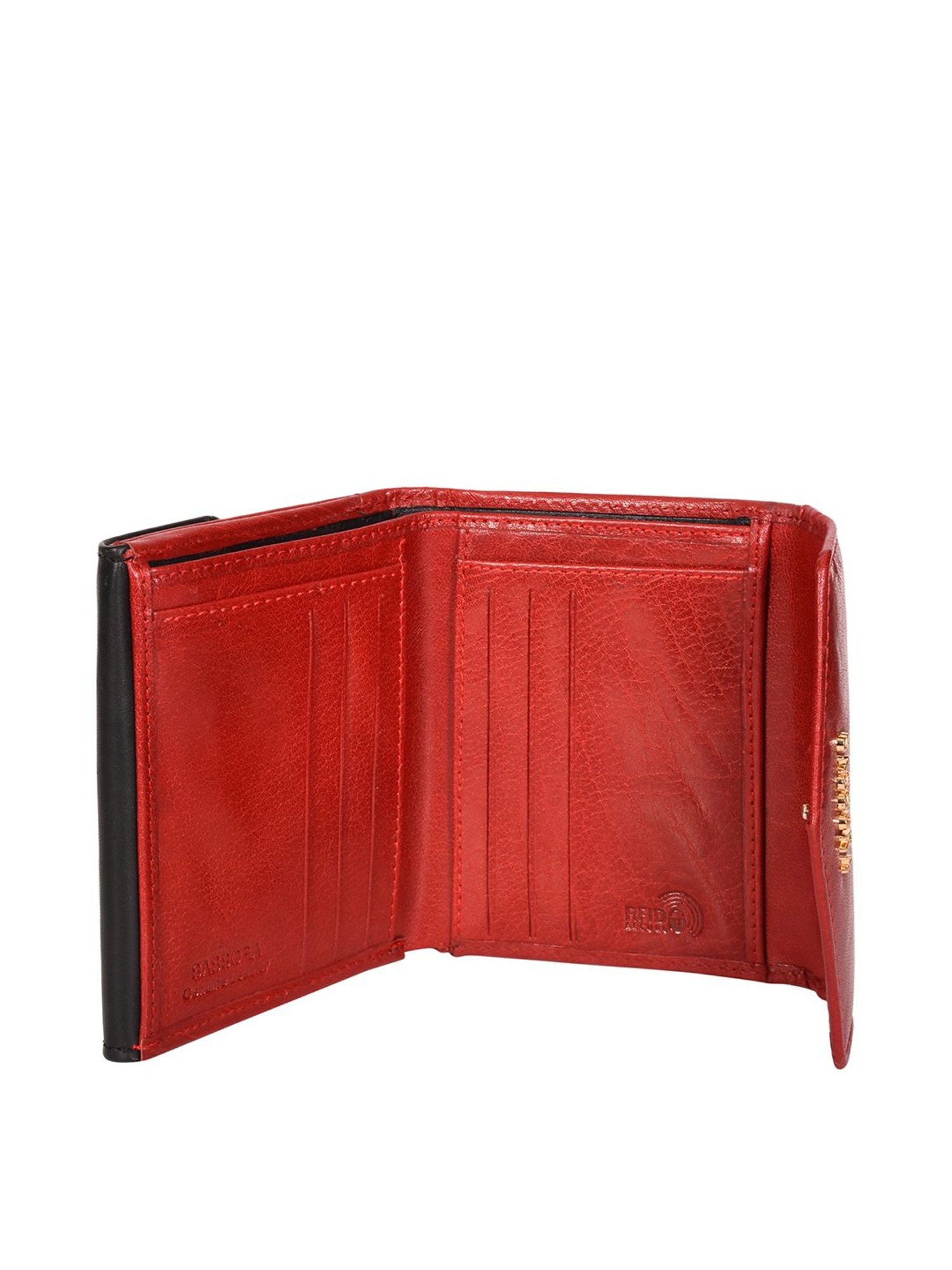 SASSORA Red & Black Solid Rfid Tri-Fold Wallet for Women