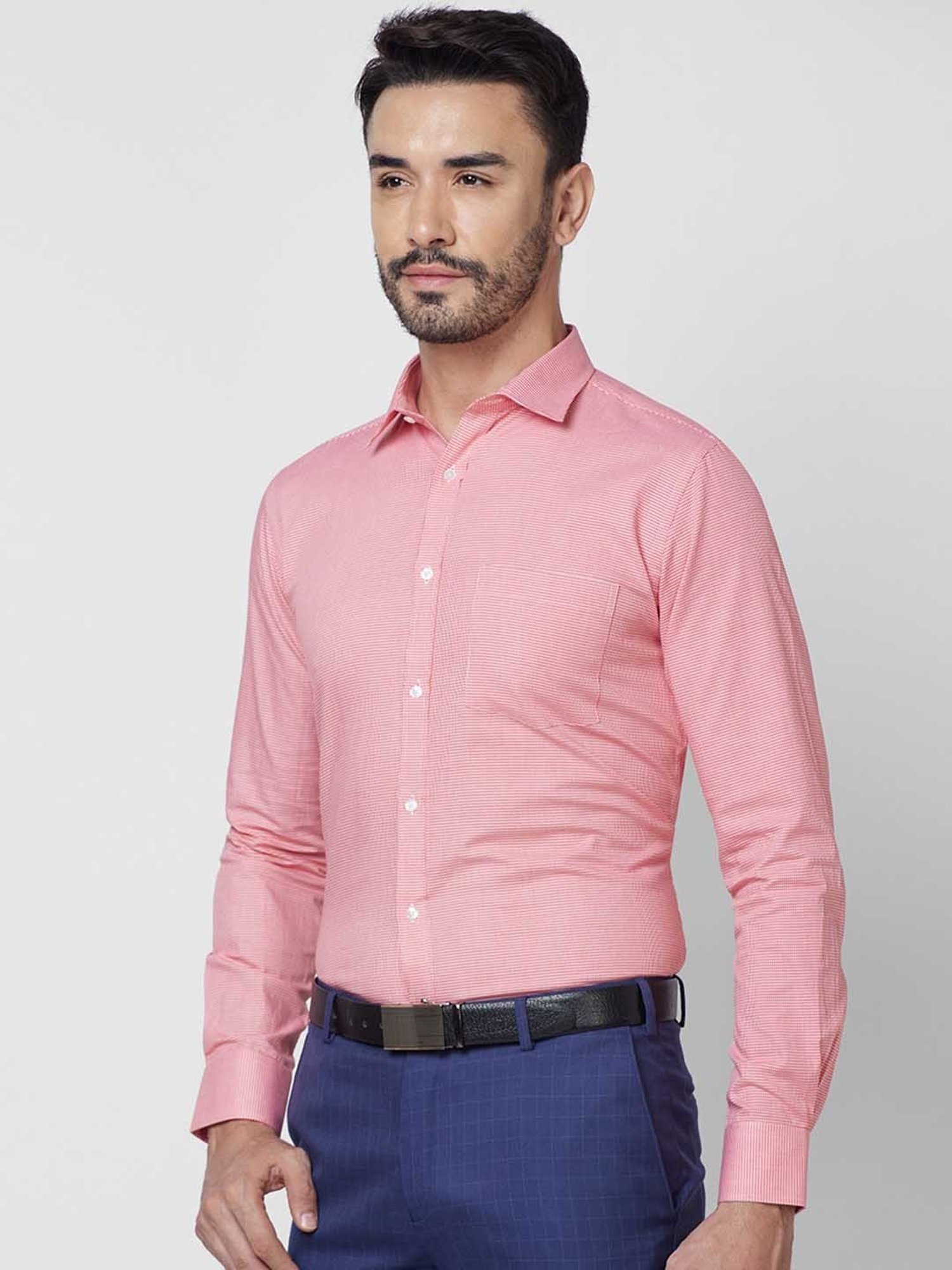 Park Avenue Red Slim Fit Self Design Shirt