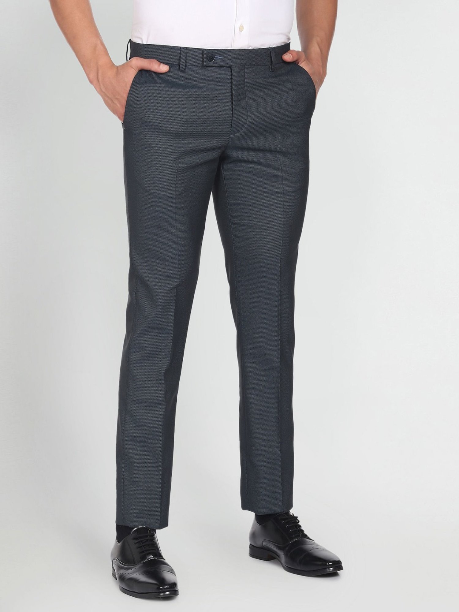 Arrow Teal Regular Fit Texture Trousers