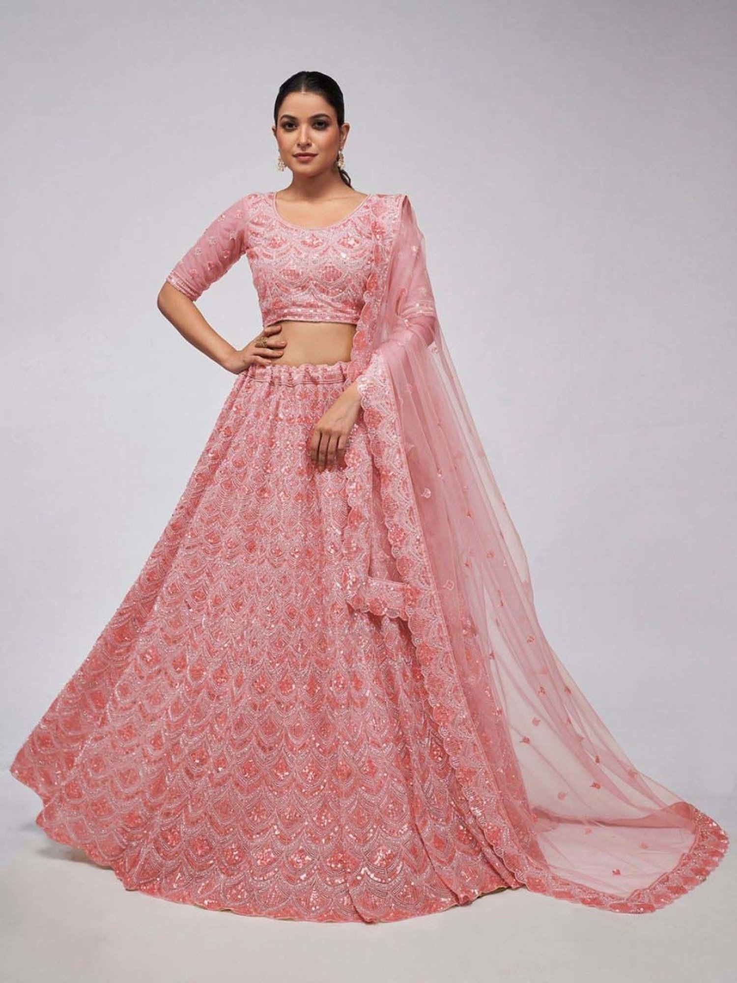 Odette Pink Embellished Semi-Stitched Lehenga Choli Set with Dupatta
