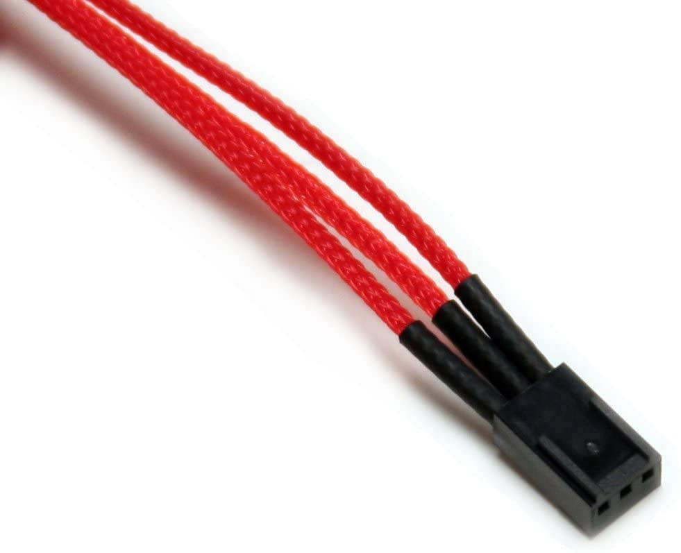 NZXT CB-3F600-R Individually Sleeved 3 Pin Fan Extension Premium Cable (600mm, Red)