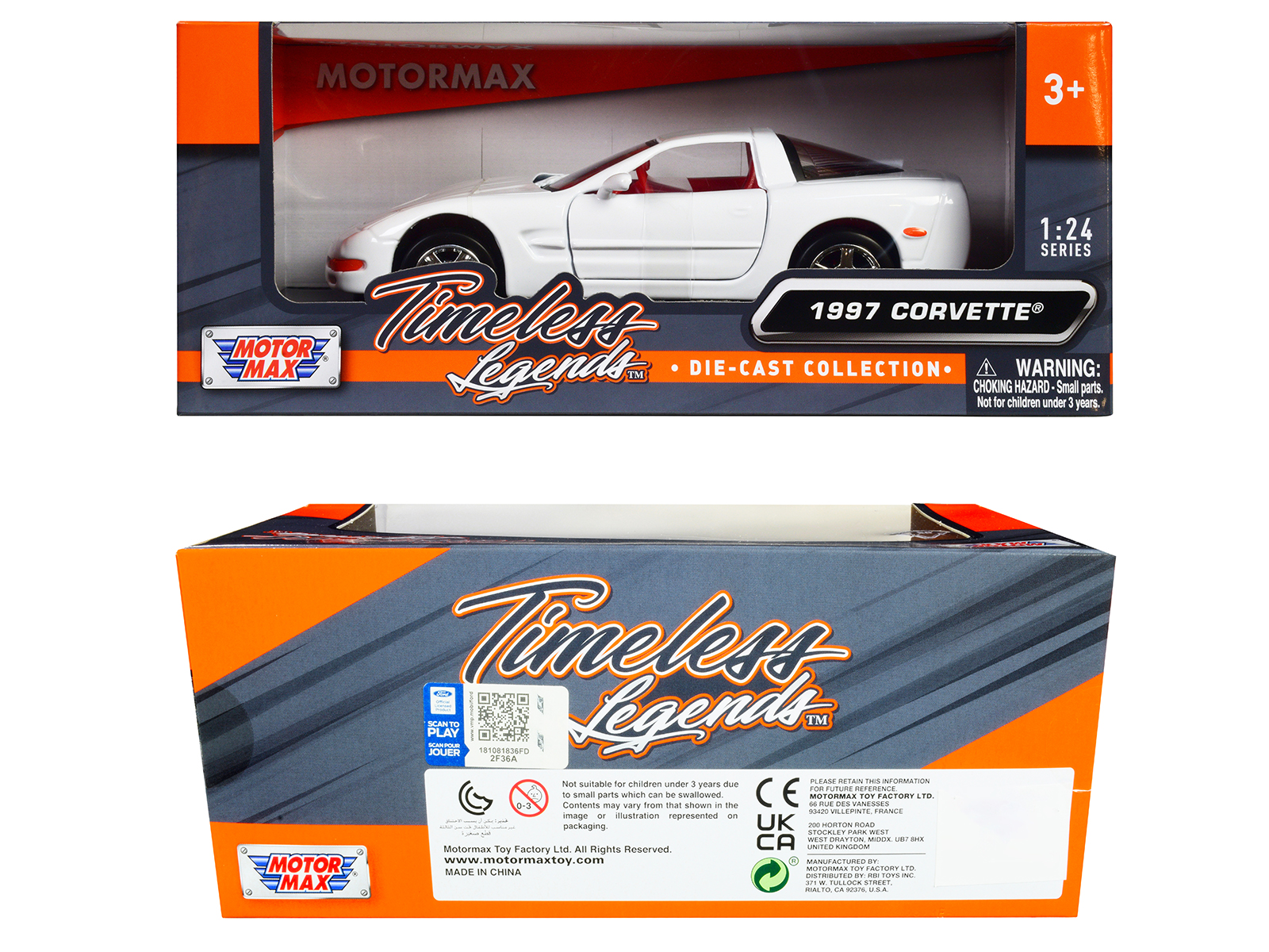 1997 Chevrolet Corvette C5 Coupe White with Red Interior "Timeless Legends" Series 1/24 Diecast Model Car by Motormax