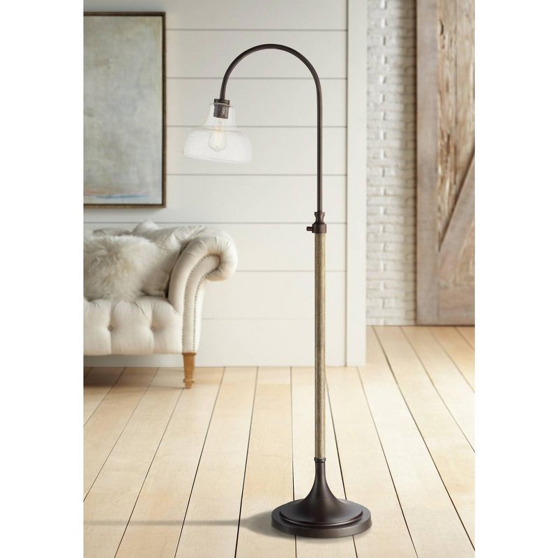 Franklin Iron Works Jackson Bronze and Wood Grain Arc Floor Lamp