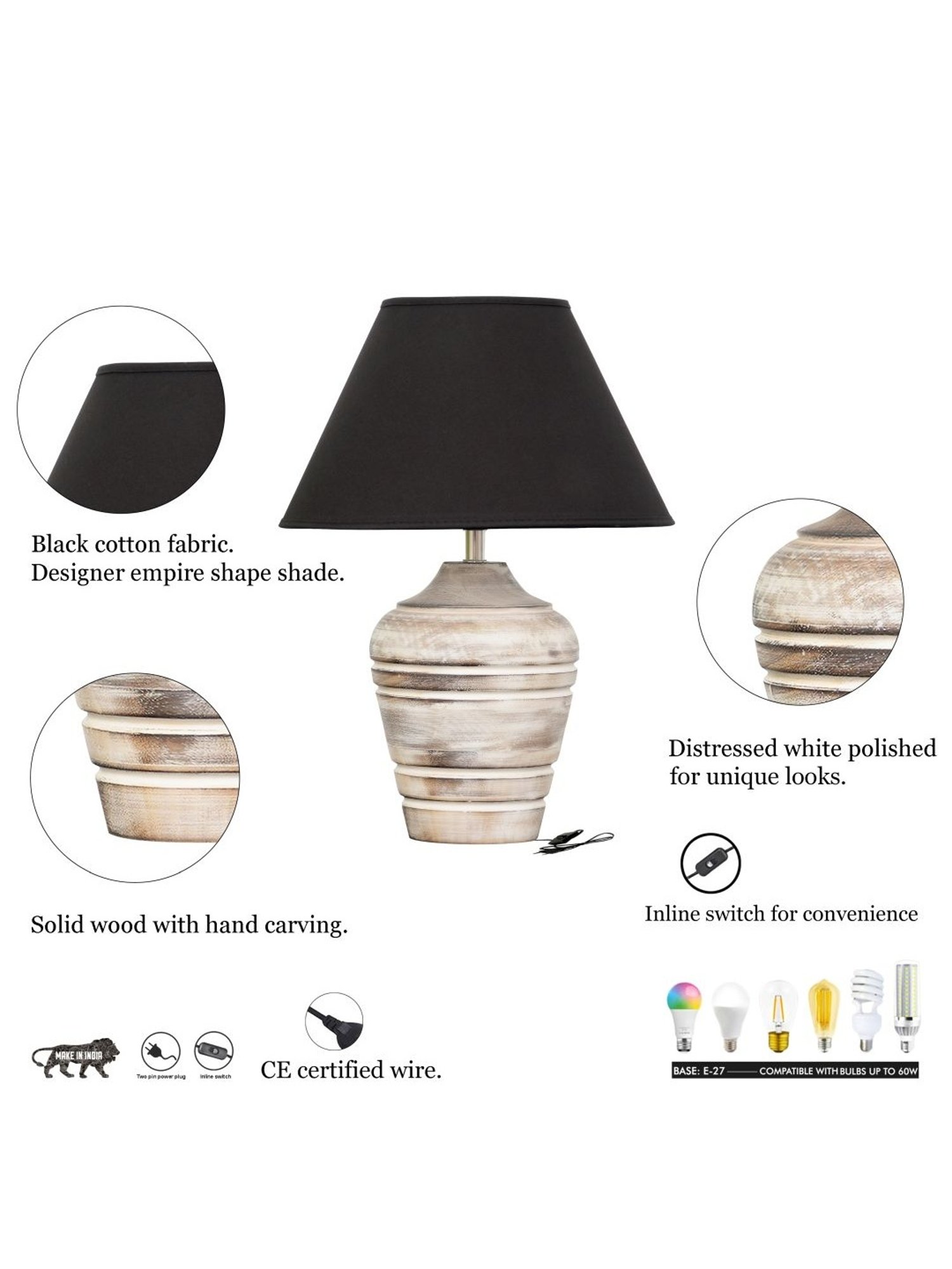 Kapoor Lamp Shades Distress White & Black Wood Prova Table Lamp