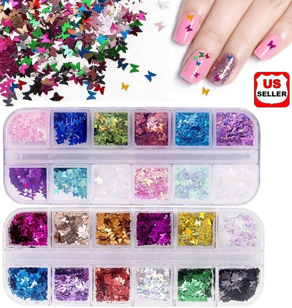 Nail Glitter Sequins Holographic Laser Butterfly Flakes Nail Art 3D Decoron