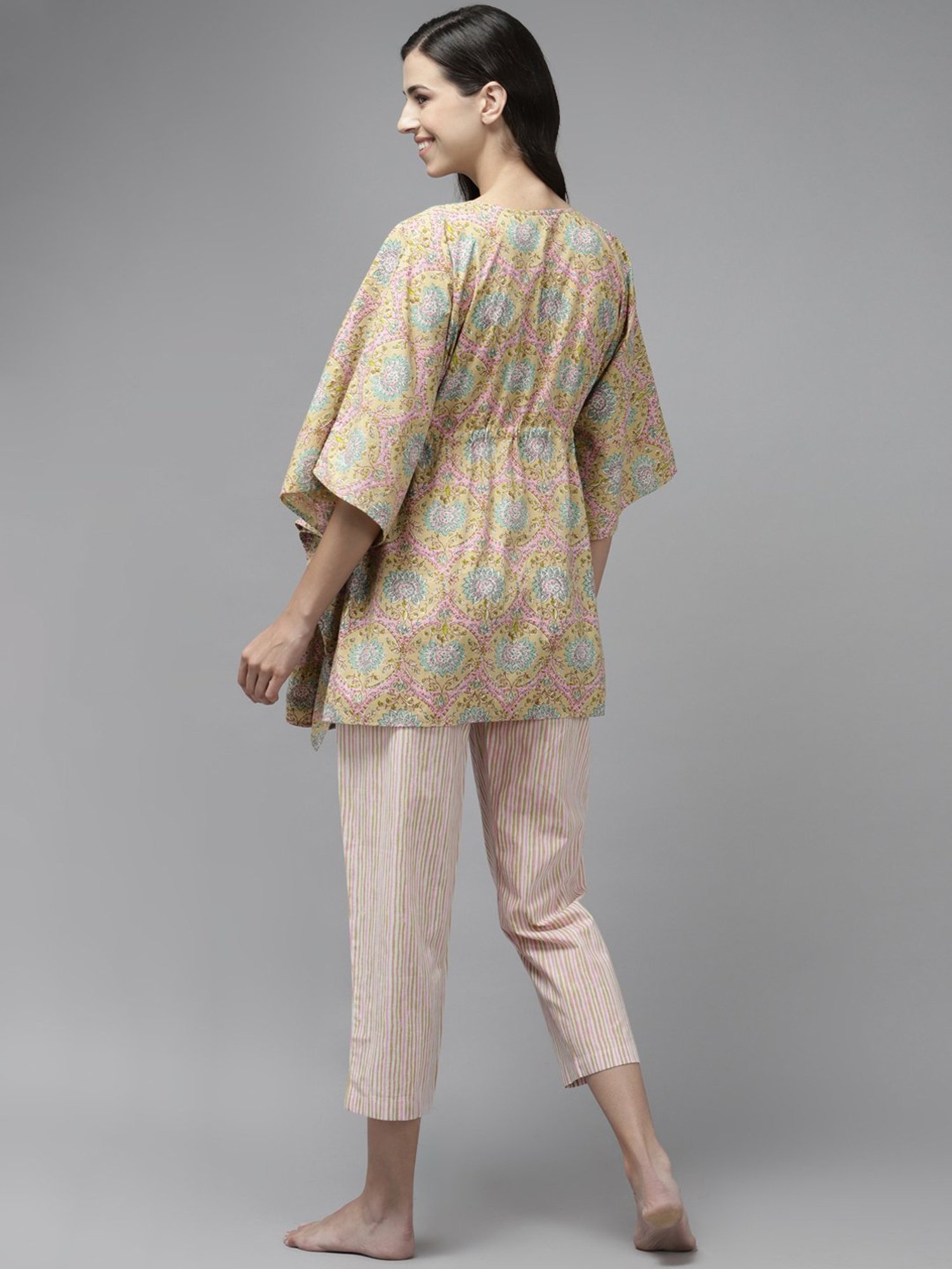 Prakrti Green Cotton Printed Kaftan Pant Set